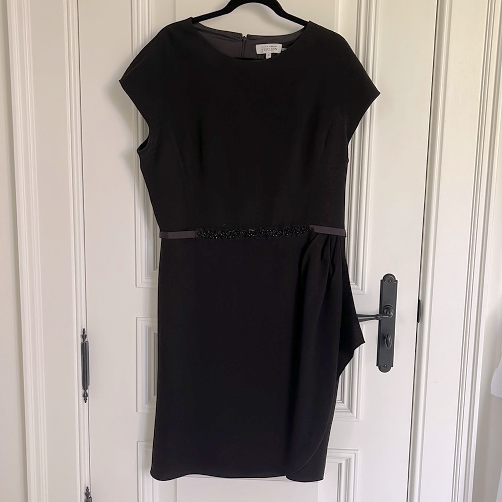 Teri john black dress with beaded belt detail size 18